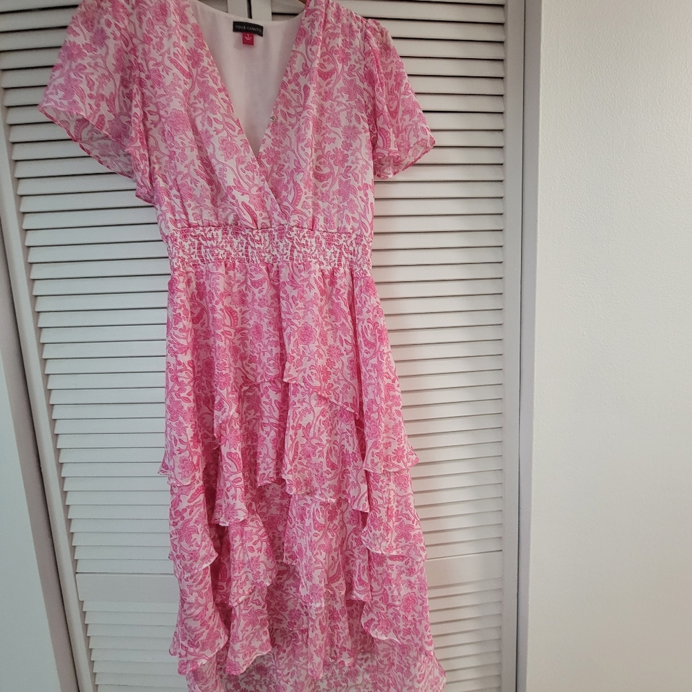 Vince Camuto Small Floral Pink Midi Dress